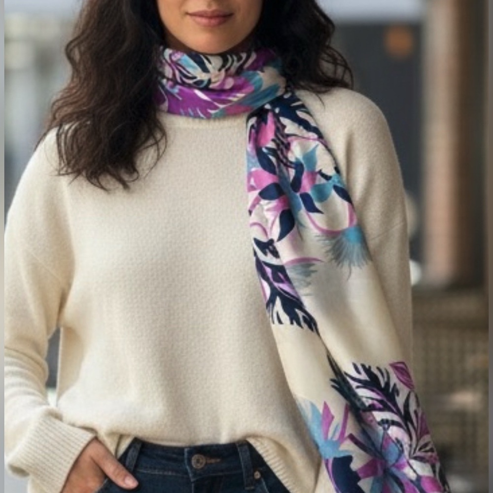 Vintage XL Floral Heavy Silk Wrap Scarf